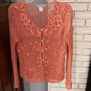 Modern Soul Open-Knit V-Neck Cardigan w/ Ribbon Detail